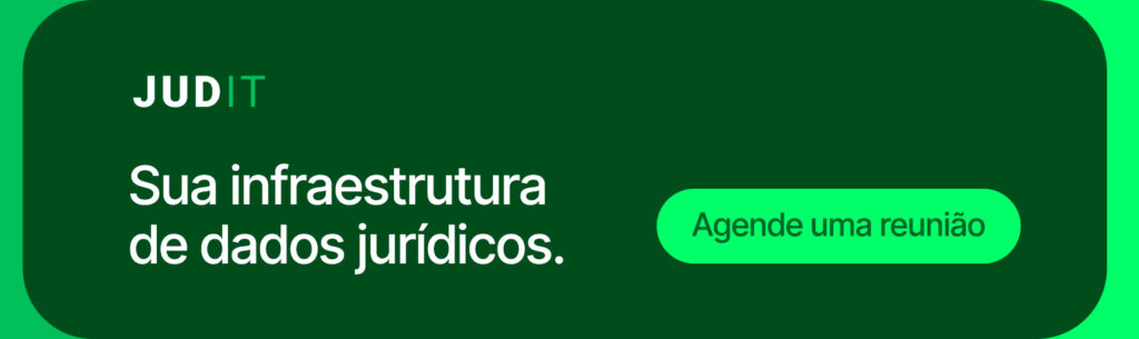 Banner institucional da Judit.io com o texto “Sua infraestrutura de dados jurídicos” e botão verde “Agende uma reunião”.