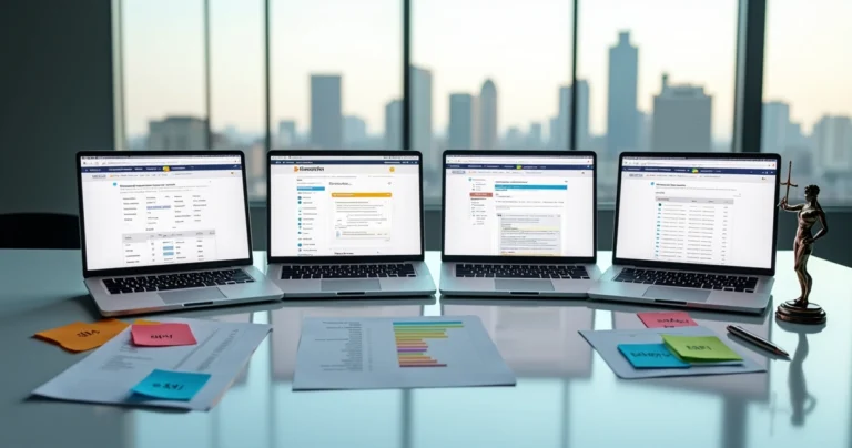 Colagem comparando plataformas digitais de consulta processual lado a lado