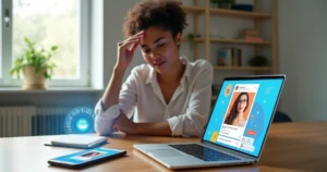 Criadora digital surpresa ao ver sua foto usada em anúncio na tela de um laptop