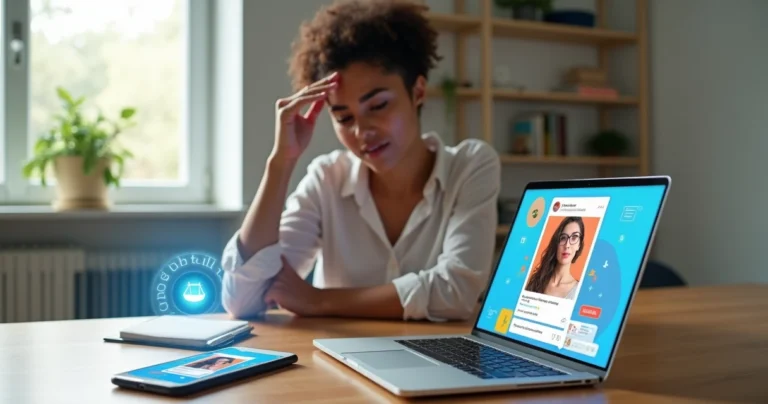 Criadora digital surpresa ao ver sua foto usada em anúncio na tela de um laptop