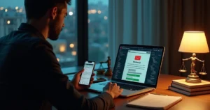 Usuário em casa olha assustado para notebook com aviso de invasão de conta de e-mail
